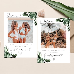 Will You Be My Bridesmaid, Tropical Bridesmaid Photo Card, Photo Bridesmaid Proposal, Minimalist Wedding, Boho Bridesmaid Proposal