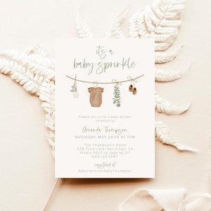 Modello di invito per neonato con granelli, invito, festa, verde salvia, boho, download immediato, modello modificabile, C5