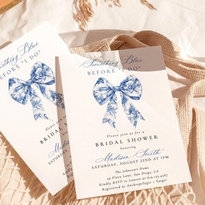 Something Blue Before I Do, Bridal Shower Invitation, Dusty Blue Bridal Invitation, Vintage Floral Invite, Blue Bow Bridal Shower Invite, B0