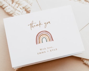 Rainbow Thank You Cards Template, Editable Thank You Card, Modern Baby Shower, Gender Neutral Baby Shower Card, Instant Download, RB1