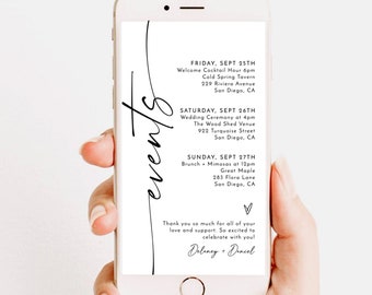 Minimalist Weekend Itinerary | Digital Itinerary Template | Electronic Weekend Events | Editable Wedding Itinerary | Bachelorette Party | M9
