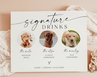 Dog Signature Drink Sign, Pet Signature Cocktail Sign, Minimalist Wedding Bar Sign, Dog Signature Cocktail Sign, Editable Template, M9