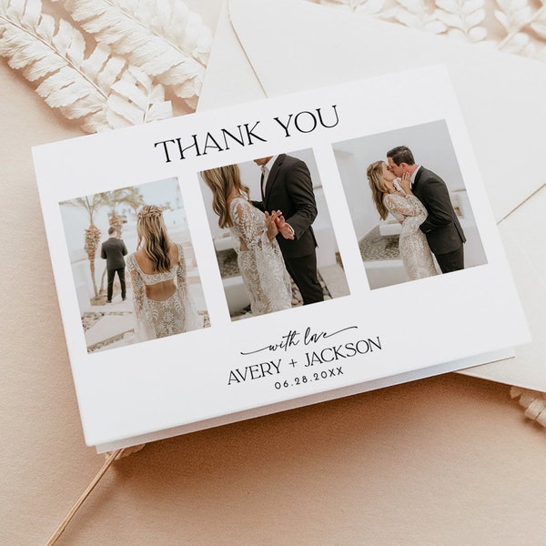 Photo Thank You Card, Boho Folded Thank You Card, Modern Minimalist Wedding Thank You Card, Boho Thank You Card, Editable Template, M9