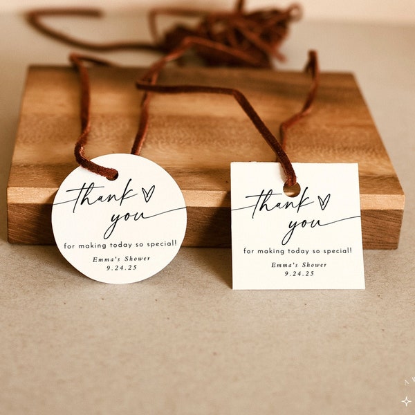 Modern Thank You Favor Tag | Shower Stickers | Minimalist Shower Tags | Bridal Shower Favor Tags | Baby Shower Tags | Editable Template | M9