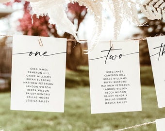 Table Seating Chart Template, Minimalist Wedding Seating Cards, Wedding Seating Chart, Modern Wedding Seat Cards, Editable Template, M9