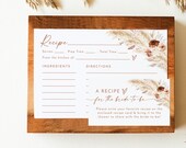Bridal Shower Recipe Card Insert, Pampas Grass Template, Boho, Request, Instant Download, Editable Template, A4