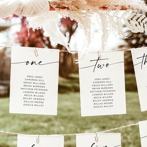 Plantilla de tabla de asientos de mesa, tarjetas de asientos de boda minimalistas, tabla de asientos de boda, tarjetas de asientos de boda modernas, plantilla editable, M9