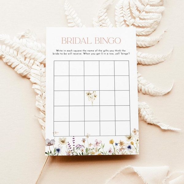 Wildflower Bridal Bingo Game, Boho Bridal Shower Game, Floral Bridal Shower, Instant Download, Printable Bridal Shower Game, W1