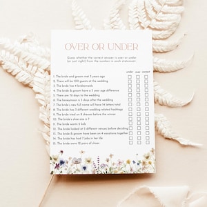 Over or Under Bridal Shower Game, Wildflower Bridal Shower Game, Boho Bridal Shower, Over or Under Trivia Game, Editable Template, W1