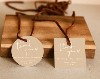 Beige Wedding Favor Tag Template, Modern Tags, Minimalist, Desert Thank You, Instant Download, Editable Template, BM1