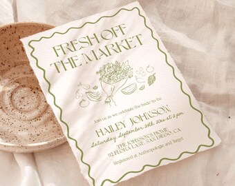 Fresh Off The Market Bridal Shower Invitation Template, Farmer's, She's Brunch, Instant Download, Editable, H4