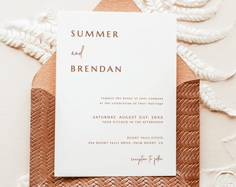 Minimalist Wedding Invitation Template | Burnt Orange Desert Wedding Invite | Terracotta Wedding Invite | Editable Rust Invite Template