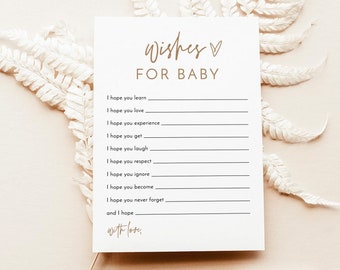 Wishes for Baby Card, Boho Shower, Minimalist, Fall, Keepsake, Gender Neutral, Instant Download, Editable Template, BM1