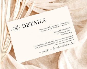 Minimalist Details Card Template, Modern Wedding Details Card, Wedding Insert, Printable Details Card, Editable Invitation Insert, M9