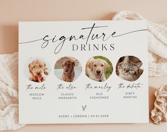 Dog Signature Drink Sign | Pet Signature Cocktail Sign | Minimalist Wedding Bar Sign | Dog Signature Cocktail Sign | Editable Template | M9