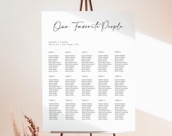Póster de tabla de asientos minimalista, tabla de asientos de boda moderna, tabla de asientos mínima, tabla de asientos de boda editable