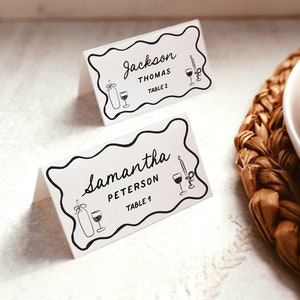 Wedding Place Cards, Whimsical Table Name Cards, Minimalist Wedding Place Cards, Hand Drawn Rustic Place Cards, Editable Template, H1