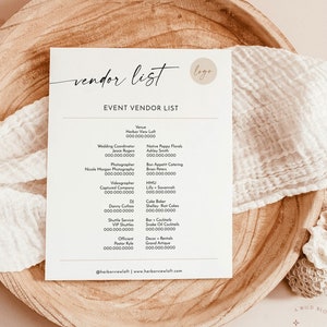 Wedding Vendor List Template Wedding Day Details Event Vendor List Wedding Day Contact List Minimalist Wedding Template M9 image 1