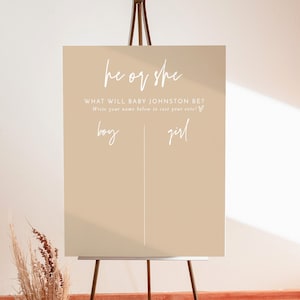 He or She What Will Baby Be Sign, Gender Guess Board, Gender Neutral Baby Shower, He or She Gender Reveal, Minimalist Baby Shower, BM1