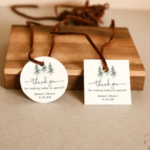 Rustic Pine Tree Baby Shower | Winter Baby Shower Favor Tag Template | Gender Neutral Shower | Winter Wonderland Baby Shower | P01