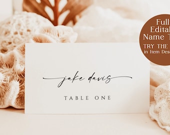 Modern Wedding Place Cards, Rustic Place Cards, Table Name Cards, Minimalist Wedding Place Cards, Escort Cards, Editable Template | M9