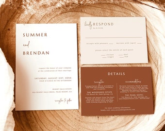 Terracotta Wedding Invitation, Minimalist Desert Invite, Rust, Boho Suite, Instant Download, Editable Template, T3