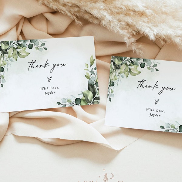 Greenery Thank You Cards, Bridal Shower Thank You Cards, Baby Shower Thank You Card, Boho Bridal Shower Thank You, Editable Template E1