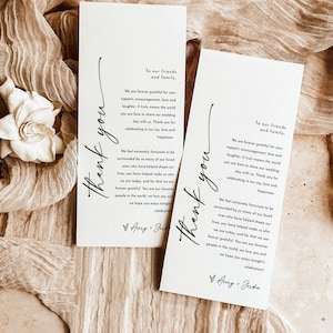 Modernes Dankeschön Brief, Hochzeit Serviettennotiz, Minimalistisches Gedeck Danke, Hochzeitsmenü Danke, Bearbeitbare Vorlage, M9