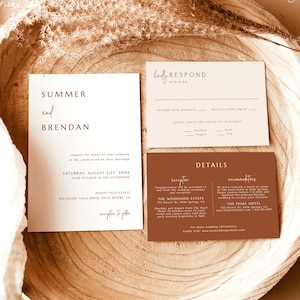 Terracotta Wedding Invitation, Minimalist Desert Wedding Invite, Rust Wedding Invite, Boho Wedding Invite Suite, Editable Template, T3