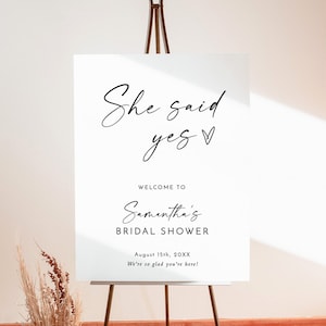 Modernes minimalistisches Brautparty-Willkommensschild, sie hat Ja gesagt, Minimalistisches Brautparty-Willkommens-Schild, Boho Poster, M9