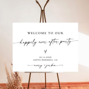 Minimalist Wedding Welcome Sign | Happily Ever After Party Welcome Sign | Editable Welcome Sign Template | Modern Elopement Welcome Sign M9