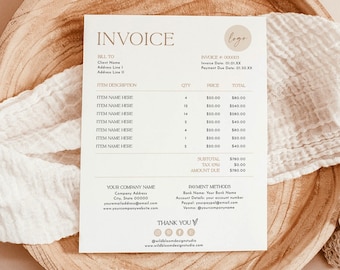 Minimalist Invoice Template, Boho Small Business, Modern Client, Services, Instant Download, Editable Template, D1