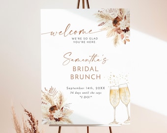 Boho Bridal Brunch Shower Welcome Sign, Poster, Brunch and Bubbly, Instant Download, Editable Template, A4