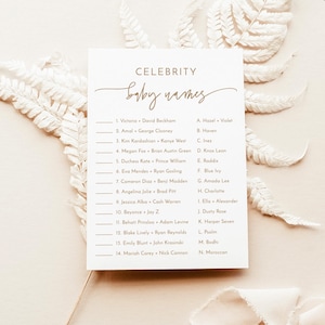 Celebrity Baby Names Game, Gender Neutral Shower, Modern Baby Shower Game, Minimalist Baby Shower Game, Celebrity Baby Name Game, BM1