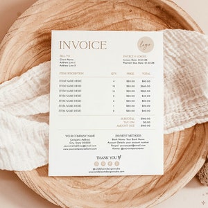 Minimalist Invoice Template | Boho Small Business | Modern Client Invoice | Editable Template | Services Invoice | Business Invoice | D1