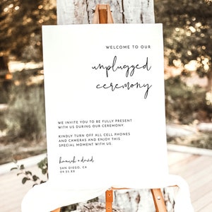 Minimalist Unplugged Ceremony Wedding Sign, Modern Unplugged Ceremony Sign, Elegant Wedding Sign, Editable Template, M4