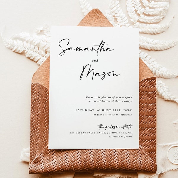 Modern Minimalist Wedding Invitation | Boho Wedding Invite | Modern Wedding Invite | Simple Wedding Invite | Editable Template | M5