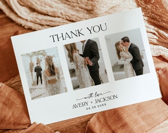 Photo Thank You Card, Minimalist Wedding Thank You Card, Modern Boho Wedding Thank You, Christmas Holiday Cards, Editable Template M9