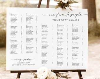 Minimalist Alphabetical Seating Chart Sign | Our Favorite People Seating Chart | Modern Wedding Seating Chart Poster | Editable Template M9