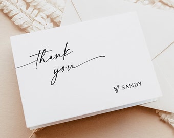 Carte de remerciement minimaliste, carte de remerciement, cartes de remerciement pour la douche nuptiale, mariage minimaliste moderne, modèle modifiable, M9