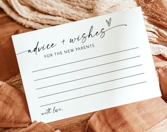 Advice and Wishes Card Template  | Modern Minimalist Baby Shower Advice Card | Gender Neutral Baby Shower | Advice for the Parents-To-Be, M9
