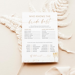 Who Knows The Bride-To-Be Best Game | Modern Bridal Trivia Shower Game | Champagne Bridal Shower Game | Brunch and Bubbly Bridal Shower | B2