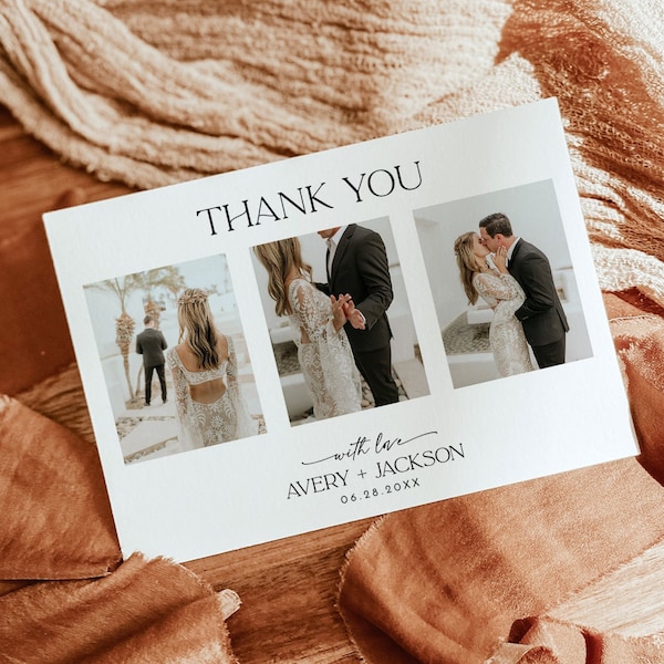 Photo Thank You Card | Minimalist Wedding Thank You Card | Modern Boho Wedding Thank You | Christmas Holiday Cards | Editable Template M9