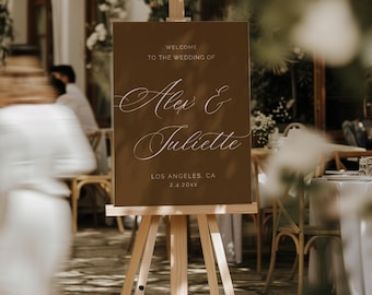 Elegant Calligraphy Wedding Welcome Sign | Script Brown Ceremony Poster | Printed & Shipped