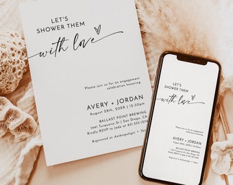 Minimalist Engagement Party Invite Template | Modern Couples Shower Invitation | Co-Ed Shower | Editable Template | M9
