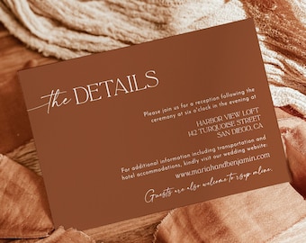 Terracotta Details Card, Modern Wedding Details Card, Wedding Insert, Printable Details Card, Editable Invitation Insert Card, D1