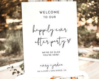 Minimalist Wedding Welcome Sign | Happily Ever After Party Welcome Sign | Editable Welcome Sign Template | Modern Elopement Welcome Sign M4