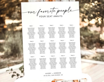 Modern Wedding Seating Chart | Minimalist Seating Chart | Boho Wedding Seating Chart Sign | Our Favorite People | Editable Template M9