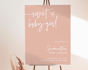 Boho Baby Shower Welcome Sign | Girl Baby Shower Welcome Sign | Pink Baby Shower | Sweet Baby Girl | Modern Baby Shower Welcome Poster | BM1