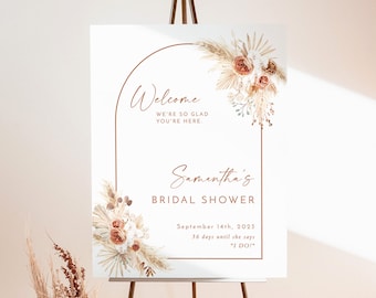 Boho Bridal Shower Welcome Sign | Pampas Grass Bridal Shower Welcome Poster | Minimalist Welcome Sign | Boho Arch Welcome Sign | A2